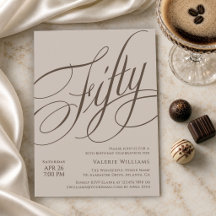 50. Geburtstag Elegante Kalligrafie Taupe Espresso