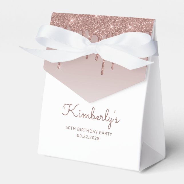 50. Geburtstag Elegante Rose Gold Glitzer Tropfen Geschenkschachtel (Vorderseite)