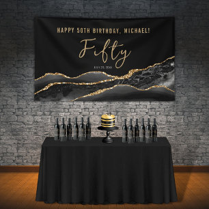50. Geburtstag Elegantes Black Gold Agate Banner