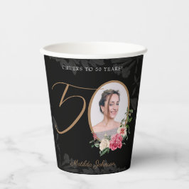 50. Geburtstag Elegantes Black Gold Custom Foto Pappbecher
