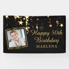 50. Geburtstag Elegantes Script Gold Stars Foto Banner