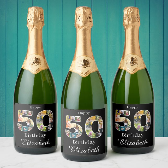 50. Geburtstag Erstellen Sie Ihr eigenes Multi-Fot (50th birthday sparkling wine labels with photo collage.)