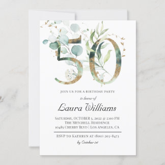 50. Geburtstag Eukalyptus Grüne Einladung