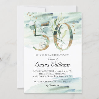 50. Geburtstag Eukalyptus Grüne Einladung