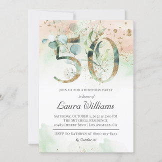 50. Geburtstag Eukalyptus Grüne Einladung