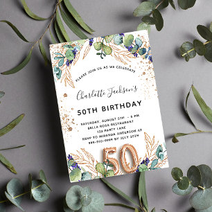 50. Geburtstag Eukalyptus Grünpflanzen Glitzer Lux Einladung