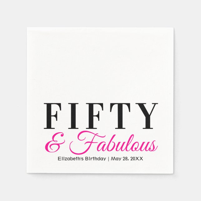 50. Geburtstag Extravagantes Hot Pink Serviette (Vorderseite)
