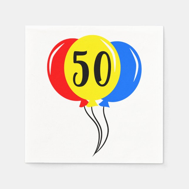 50. Geburtstag farbenfrohe Ballons Serviette (Vorderseite)
