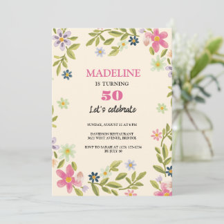 50. Geburtstag farbenfrohe Blume Geburtstag süß Einladung
