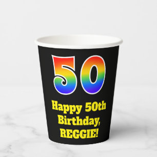 50. Geburtstag: Farblich, Spaß, Spannung, Regenbog Pappbecher