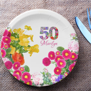 50. Geburtstag feminin florales modernes Party Pappteller