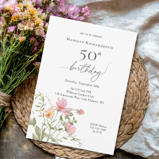 50. Geburtstag Feminine Wasserfarbe Wildblume Einladung