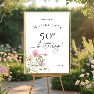 50. Geburtstag Feminine Wildblumen Willkommen Poster