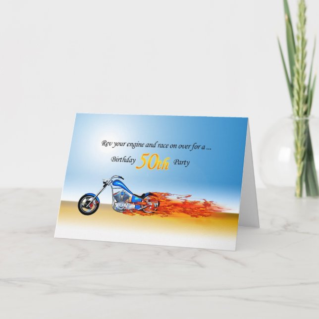 50. Geburtstag Flaming Motorrad-Party Einladung (Vorderseite)