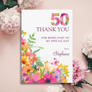 50. Geburtstag Floral 50 Schmetterling Würdigung Dankeskarte