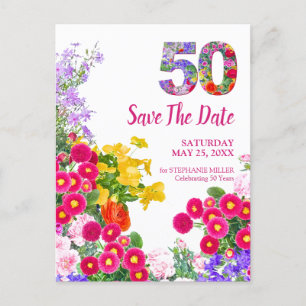 50. Geburtstag Floral Modern Save the Date Ankündigungspostkarte