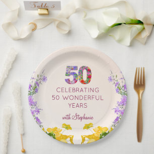 50. Geburtstag floral moderne 50 Jahre Party elega Pappteller