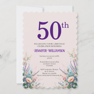 50. Geburtstag Florales Rosa und Lila Einladung