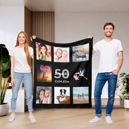 50. Geburtstag Foto Collage schwarz Fleecedecke