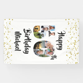 50. Geburtstag Foto Collage Zahlen Confetti Gold Banner
