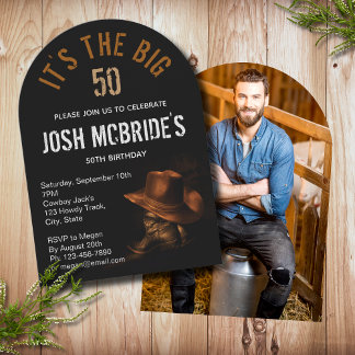 50. Geburtstag Foto Cowboy Hat Boots Einladung