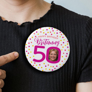 50. Geburtstag Foto rosa goldgelbe Konfetti Button