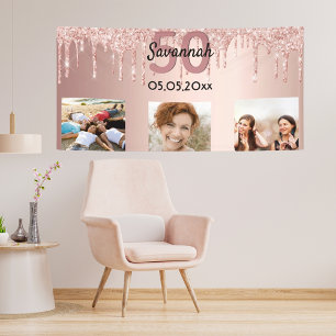 50. Geburtstag Foto Rose Gold Rosa Glitzer Banner