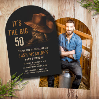 50. Geburtstag Foto Rustic Cowboy Hat Boots Einladung