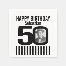 50. Geburtstag Foto schwarz Streifen Foto Serviett Serviette