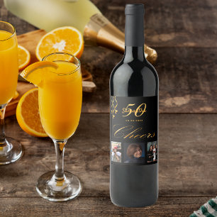 50. Geburtstag Foto schwarzes Gold Anfeuerskript Weinetikett