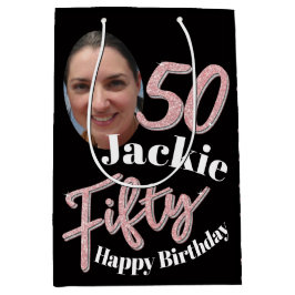 50. Geburtstag Foto Skript Rose rosa benutzerdefin Mittlere Geschenktüte