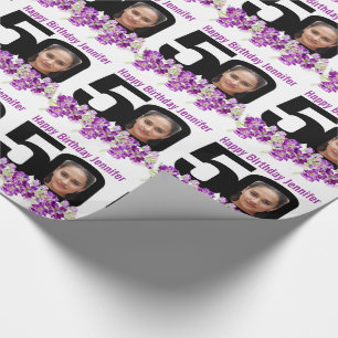 50. Geburtstag Foto Spaß Mono und violette Blumen Geschenkpapier