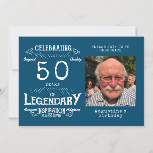50. Geburtstag Foto Template Legend Blau Vintag Einladung