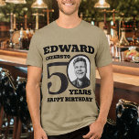 50. Geburtstag Foto und Name Mono Ton schwarz Tri-Blend Shirt<br><div class="desc">Herzlichen Glückwunsch zum 50. Geburtstag, schwarzer Text, Name und Foto T - Shirt. Spaß 50. personalisiert Foto T - Shirt in fett schwarz Design. Personalisieren Sie dieses Shirt mit einem Foto der Geburtstagsperson in der Mitte der Zahl 0. Eine tolle Idee, um einen Meilenstein der 50. Geburtstagsfeier mit Spaß zu...</div>