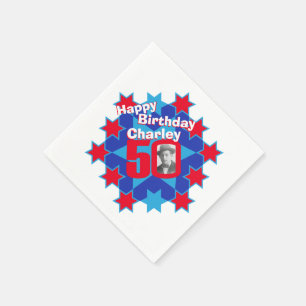 50. Geburtstag Foto und Name Red Star Servietten