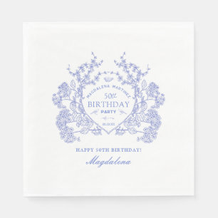50. Geburtstag Französisch Blue Floral Wappen Cust Serviette