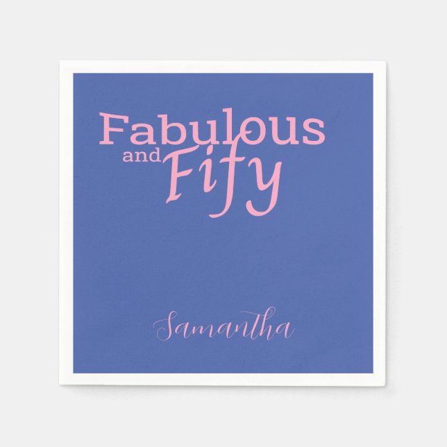 50. Geburtstag Fünfzig Fabulous Pink Blau Serviette (Vorderseite)