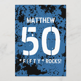 50. Geburtstag Fünfzig Felsen BLAU Grunge Muster F Einladung