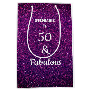 50. Geburtstag Fünfzig Jahre Alt Lila Rosa Glitter Mittlere Geschenktüte