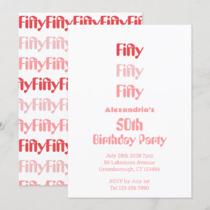 50. Geburtstag Fünfzig Modernes Party Rosa Rot Einladung