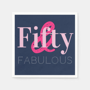 50. Geburtstag Fünfzig und fabelhaftes rosa blaues Serviette