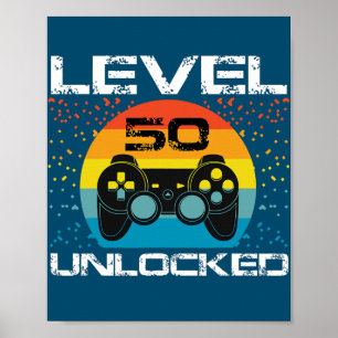 50. Geburtstag Gamer Party Stufe 50 Unverriegelter Poster