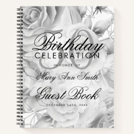 50. Geburtstag Gästebuch Party Floral Silver White Notizbuch