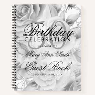 50. Geburtstag Gästebuch Party Floral Silver White Notizbuch
