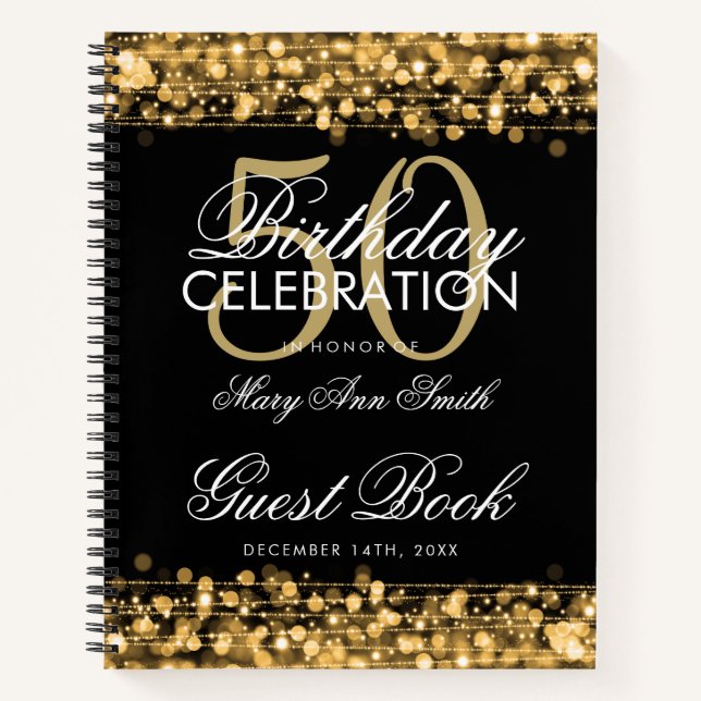 50. Geburtstag Gästebuch Party Glitzern Gold Notizbuch (Vorderseite)