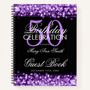 50. Geburtstag Gästebuch Party Glitzern Lila Notizbuch