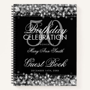 50. Geburtstag Gästebuch Party Glitzern Silver Notizbuch