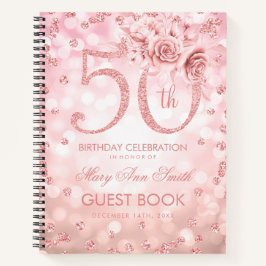 50. Geburtstag Gästebuch Rose Gold Glam Lights Notizbuch