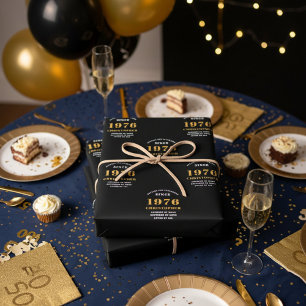 50. Geburtstag geboren 1975 Name Schwarz Gold hinz Geschenkpapier Set