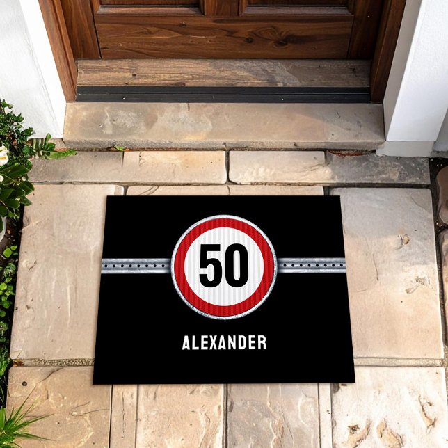 50. Geburtstag Geschwindigkeitsbegrenzungs Schild  Fußmatte (Von Creator hochgeladen)